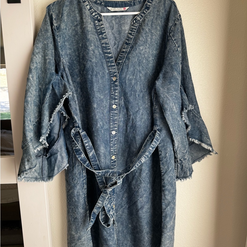 Denim Button-Up Western Dress with Belt
